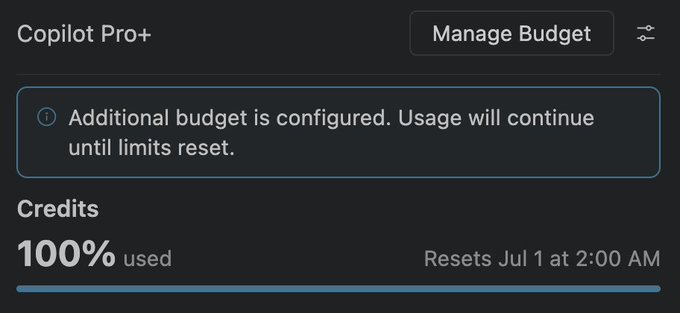 AI Credits usage at 100% - Copilot budget management dashboard